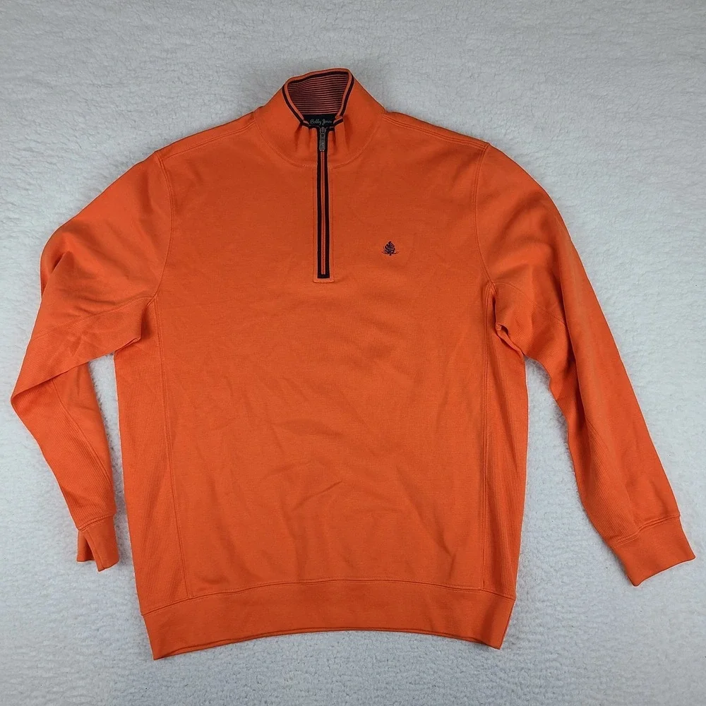 Bobby Jones Sweater Mens Large Orange Solid Quarter Zip Peruvian Pima Cotton
